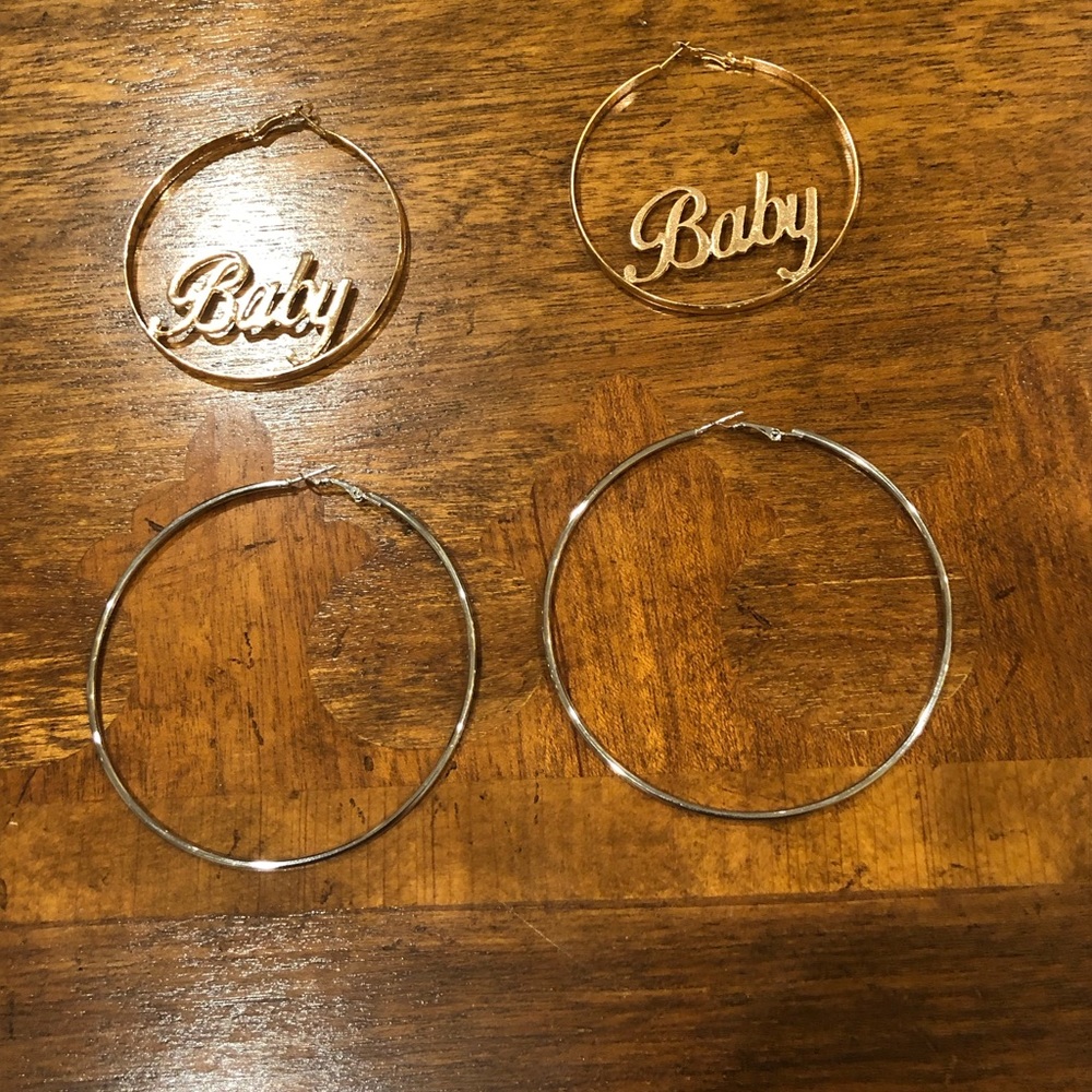 Set of Two Pairs of Large Hoop Earrings